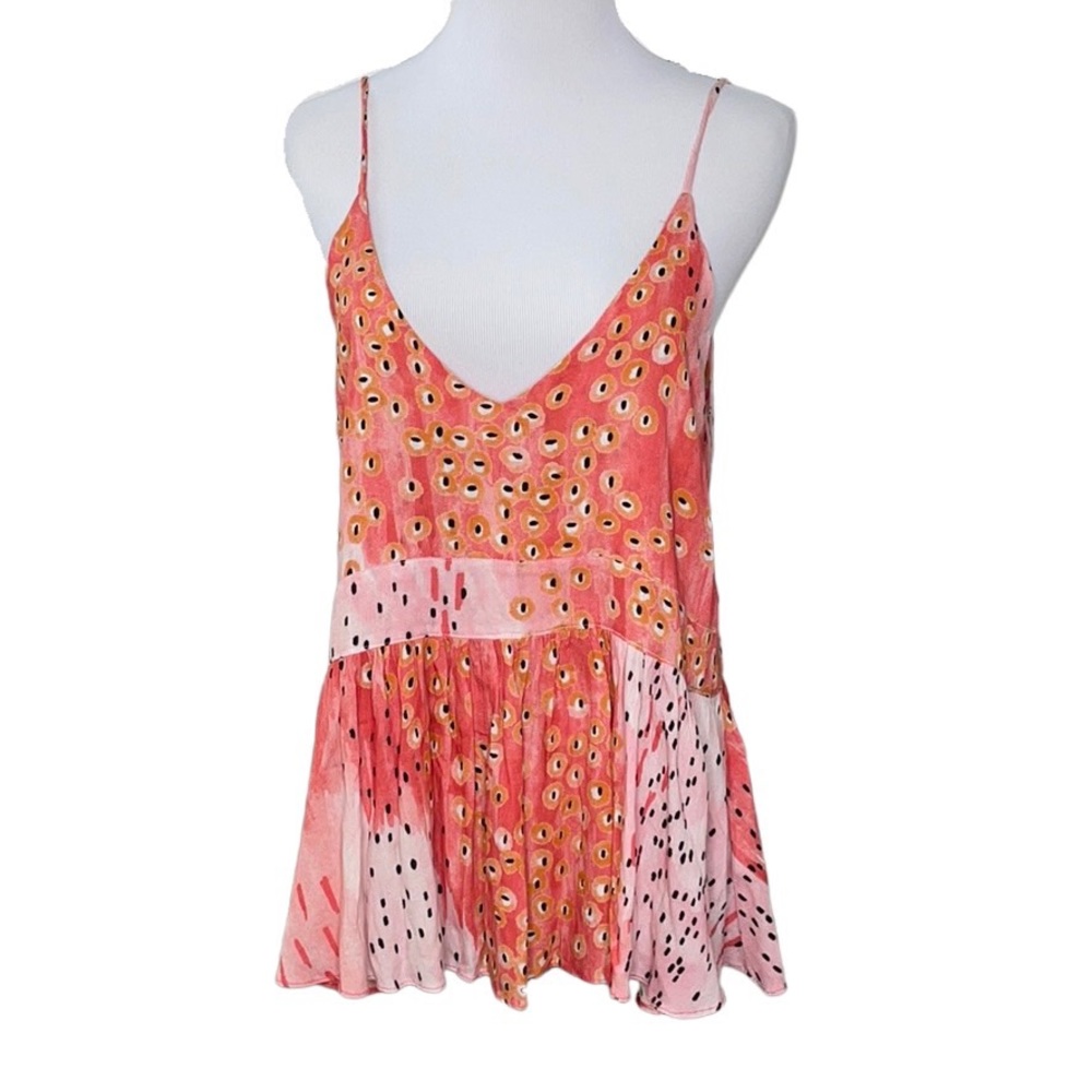 Mary & Mabel Coral Pink Spaghetti Strap Ruffle Peplum Top